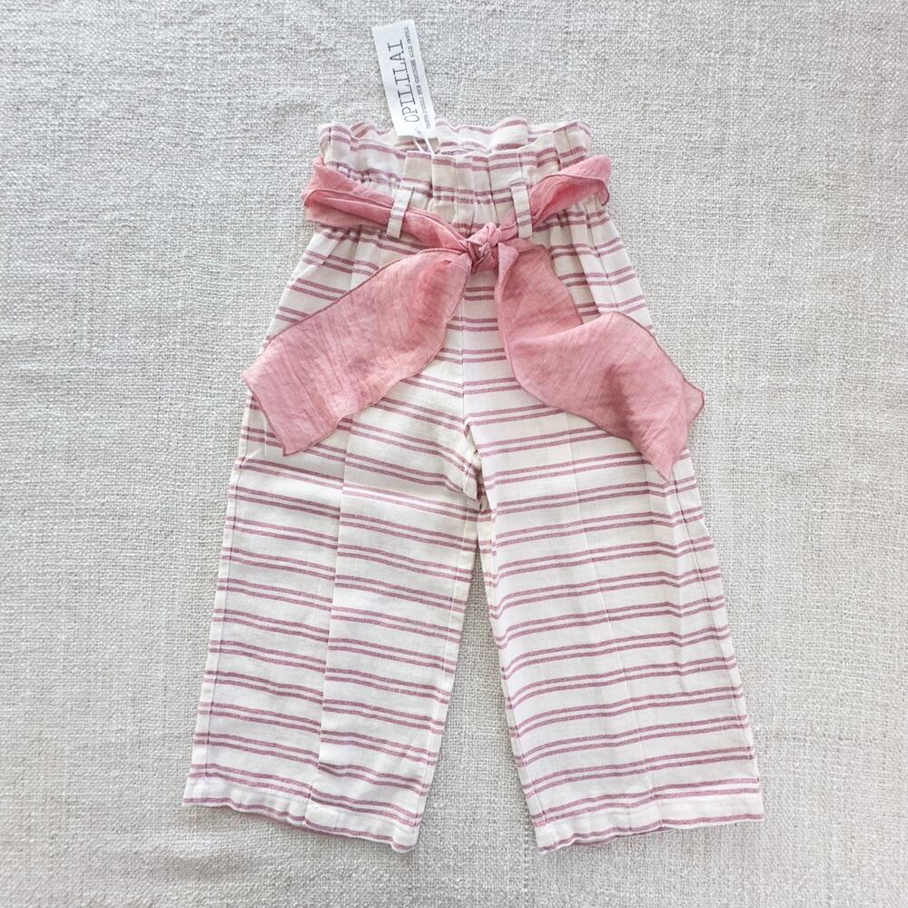 Opililai Pink & White Striped Linen Blend Peasant Pants 24mo